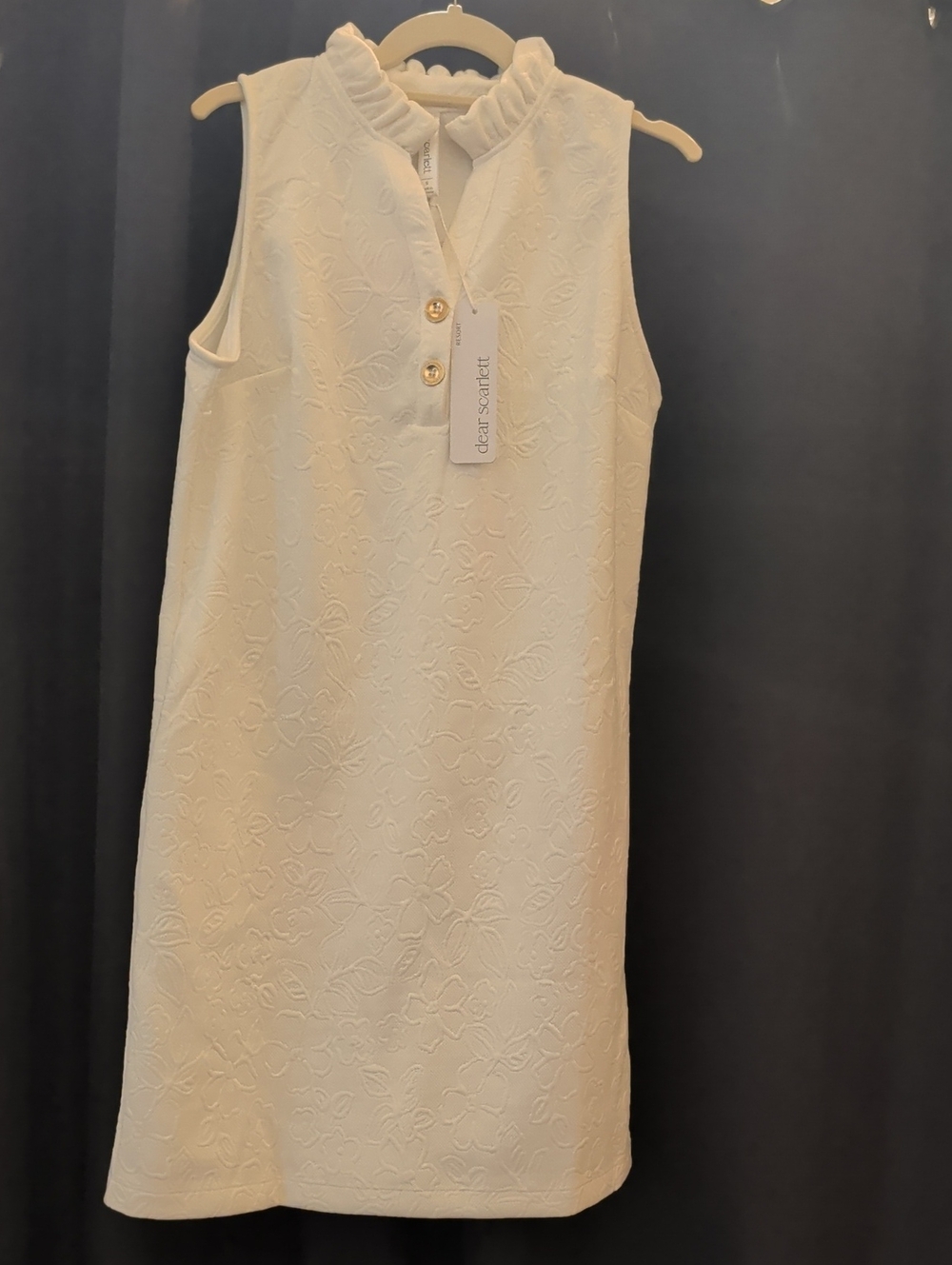 Scarlett White Ruffled Collar Textured Shift Dress